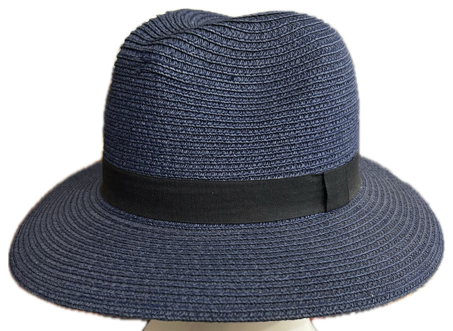 Blue straw fedora hat