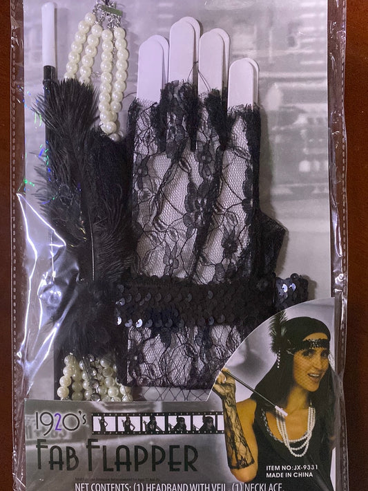 1920s Fab Flapper Set - Gloves, Pearls, Cigarette holder, Headband
