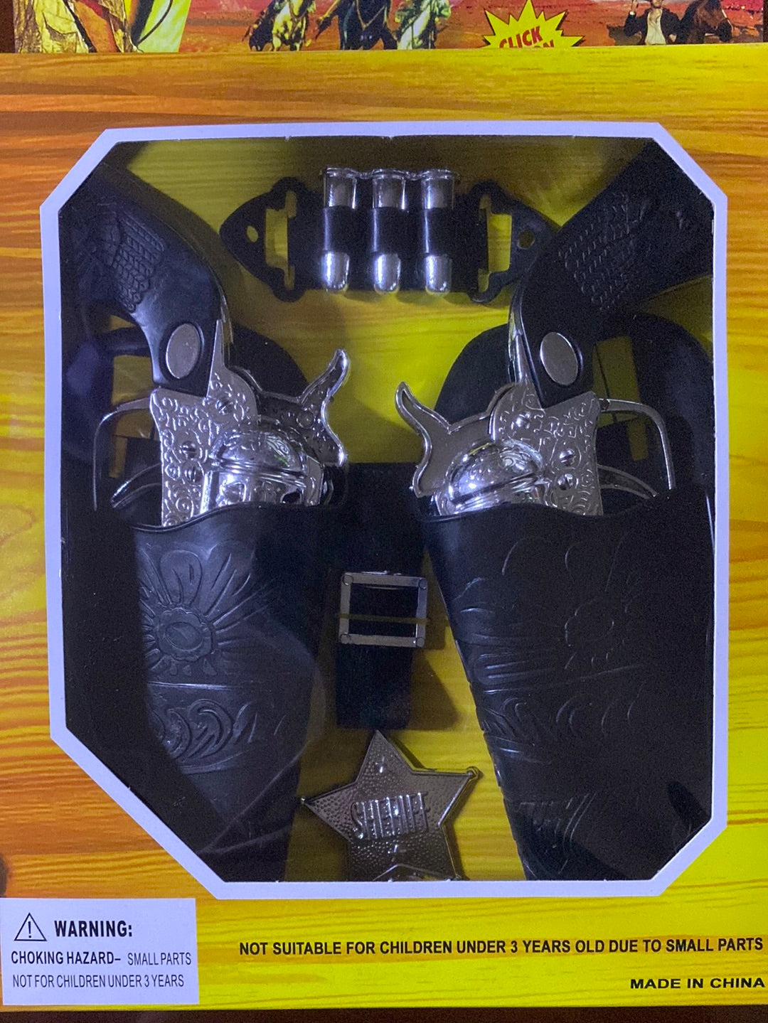 Western Cowboy Set - Twin Silver Pistols, Badge, Belt Bullet Holder