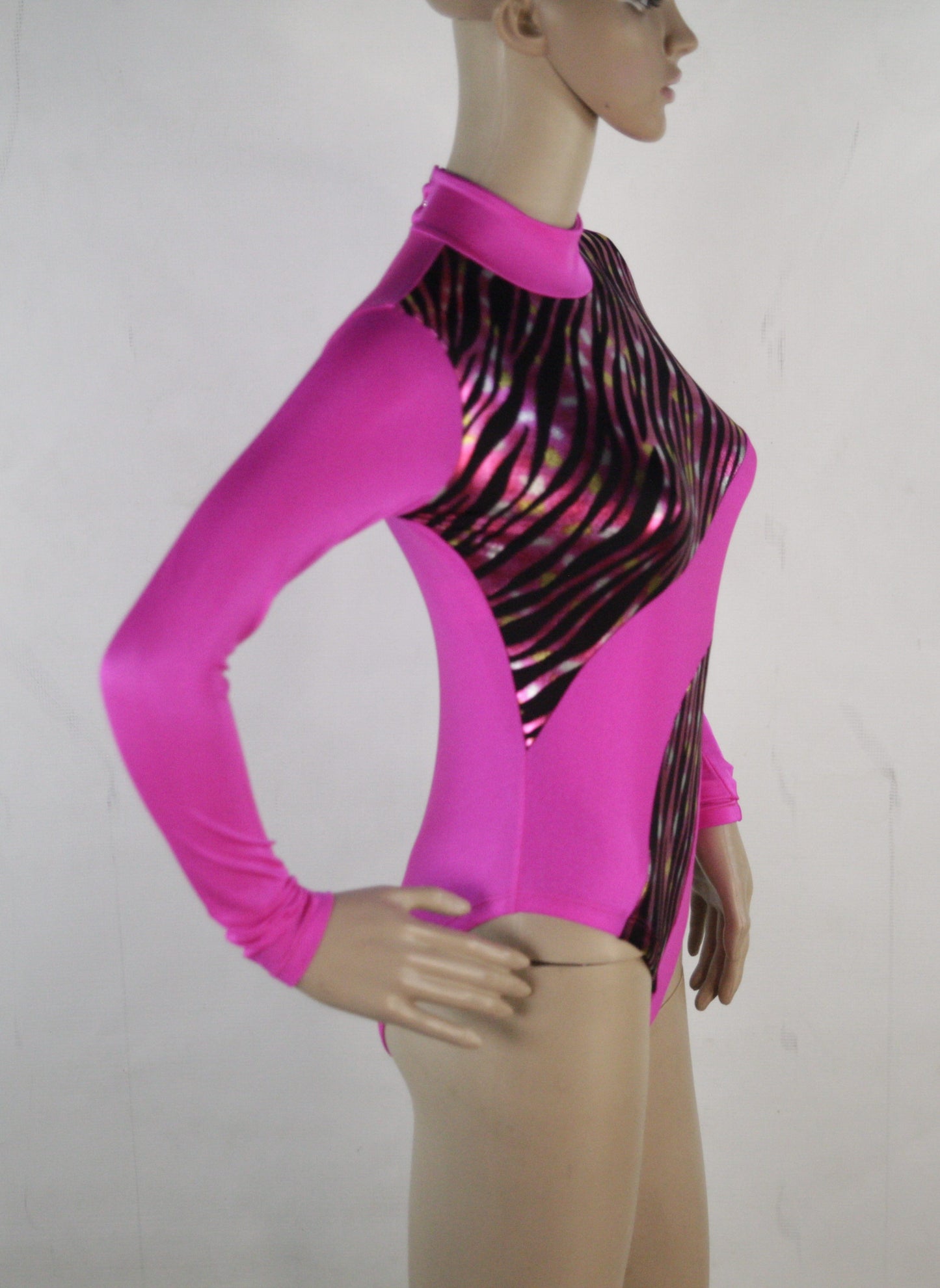LONG SLEEVE PIPED NECK GYM LEOTARD - SKU: G104