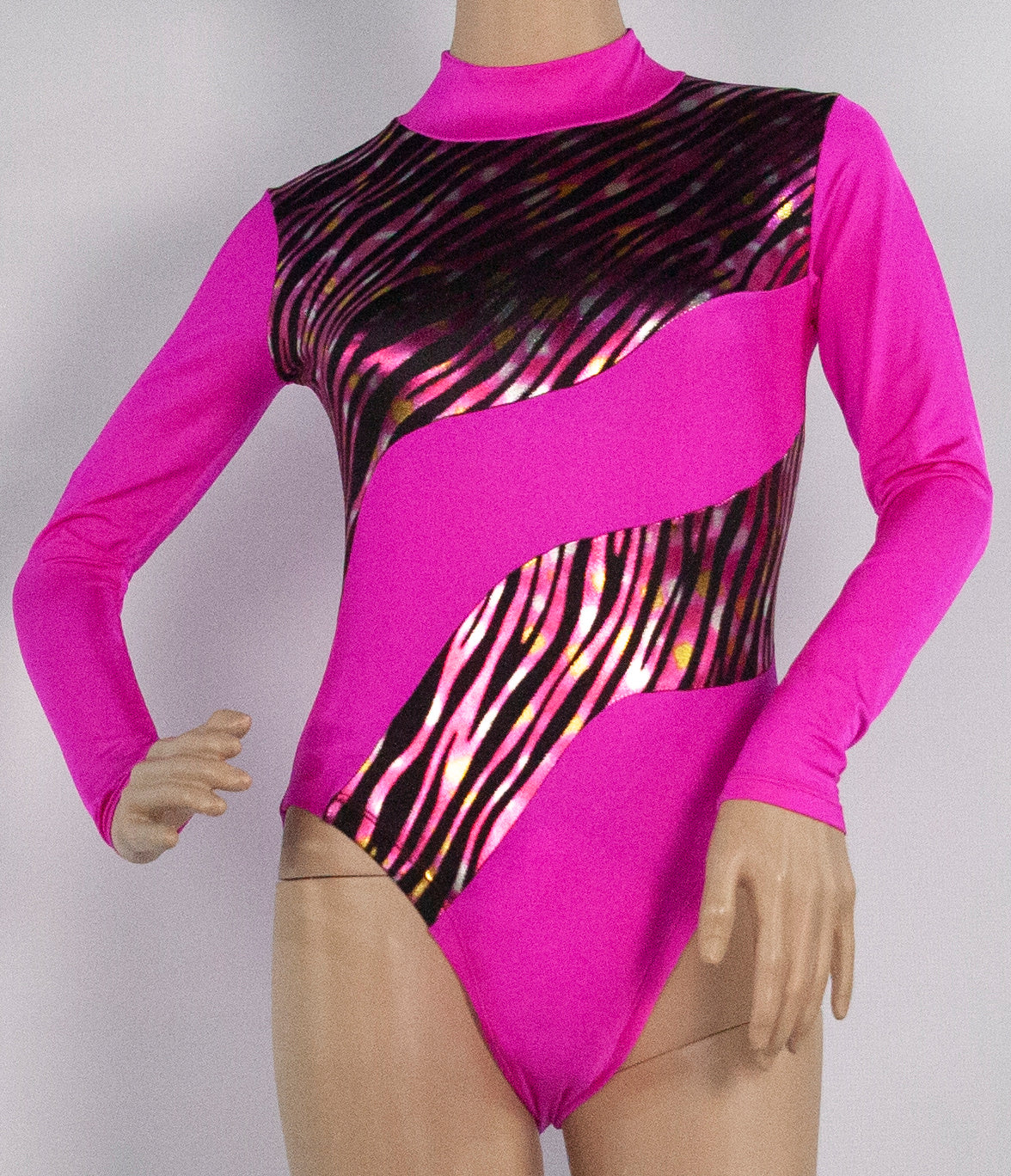 LONG SLEEVE PIPED NECK GYM LEOTARD - SKU: G104