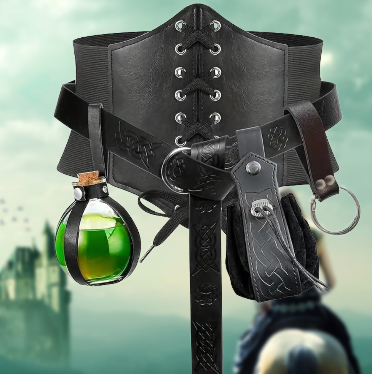 Medieval Renaissance Costume Set - Belt, Pouch, Potion Bottle, Waist Guard