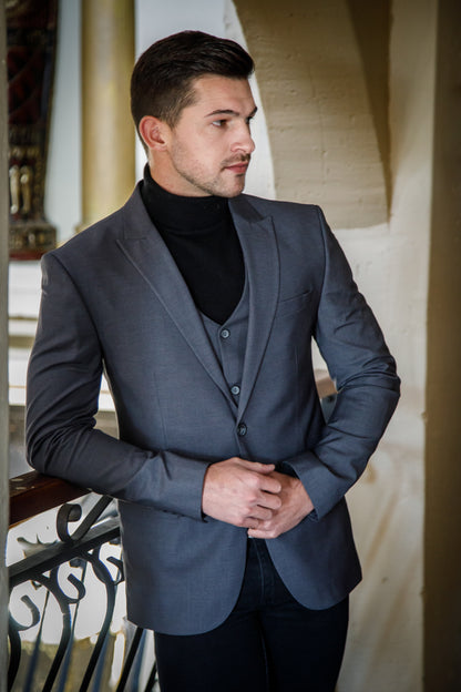 Men's Designer Plain Grey 3-Piece Suit