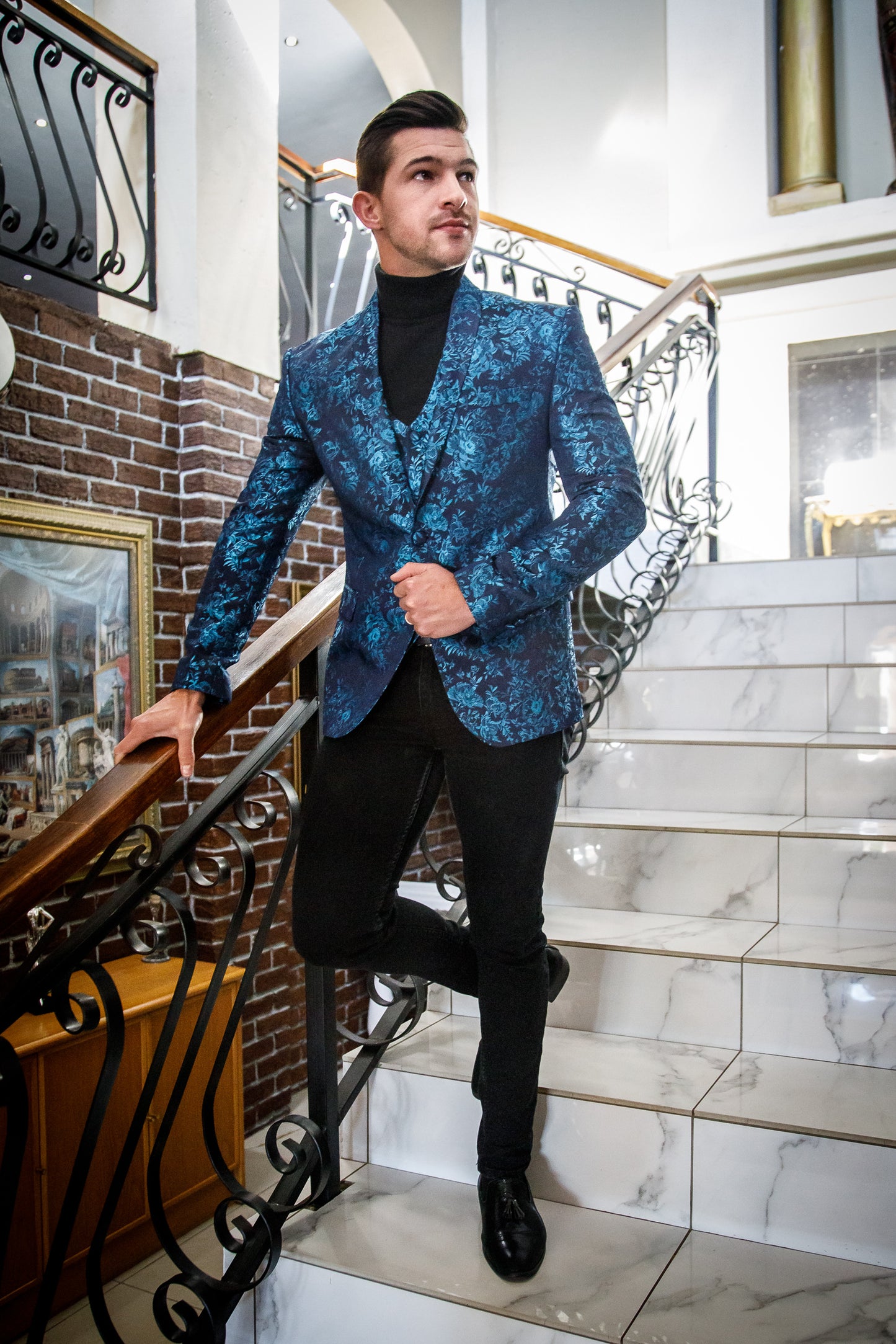 Men's Designer Fancy Blue 3-Piece Suit