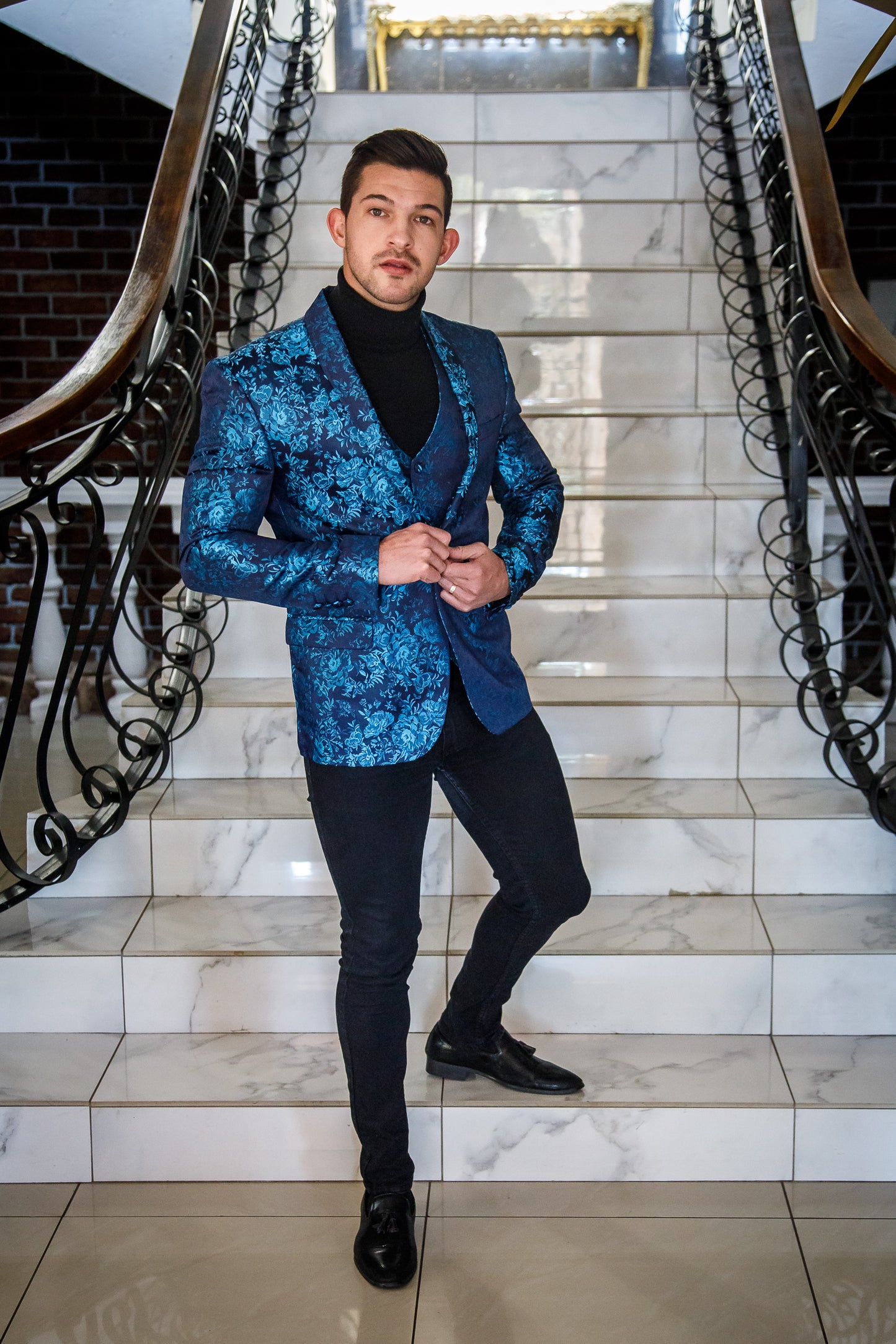 Men's Designer Fancy Blue 3-Piece Suit