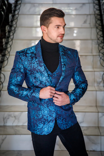 Men's Designer Fancy Blue 3-Piece Suit