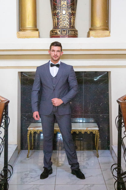 Men's Designer Plain Grey 3-Piece Suit