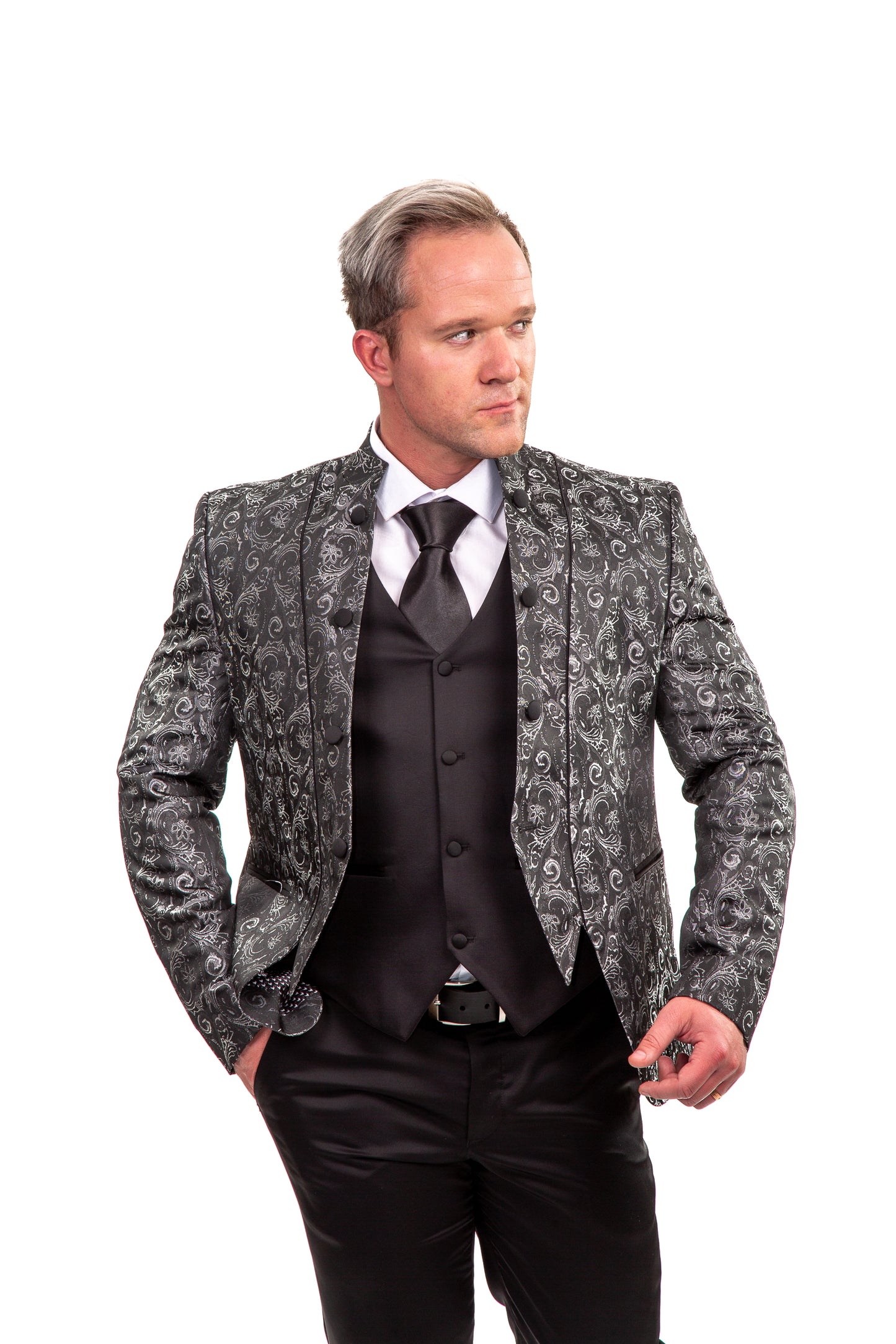 Men's Designer Fancy Silver 3-Piece Suit