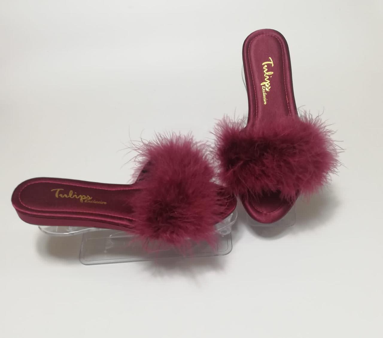 Bridal Slipper - Maroon Feather