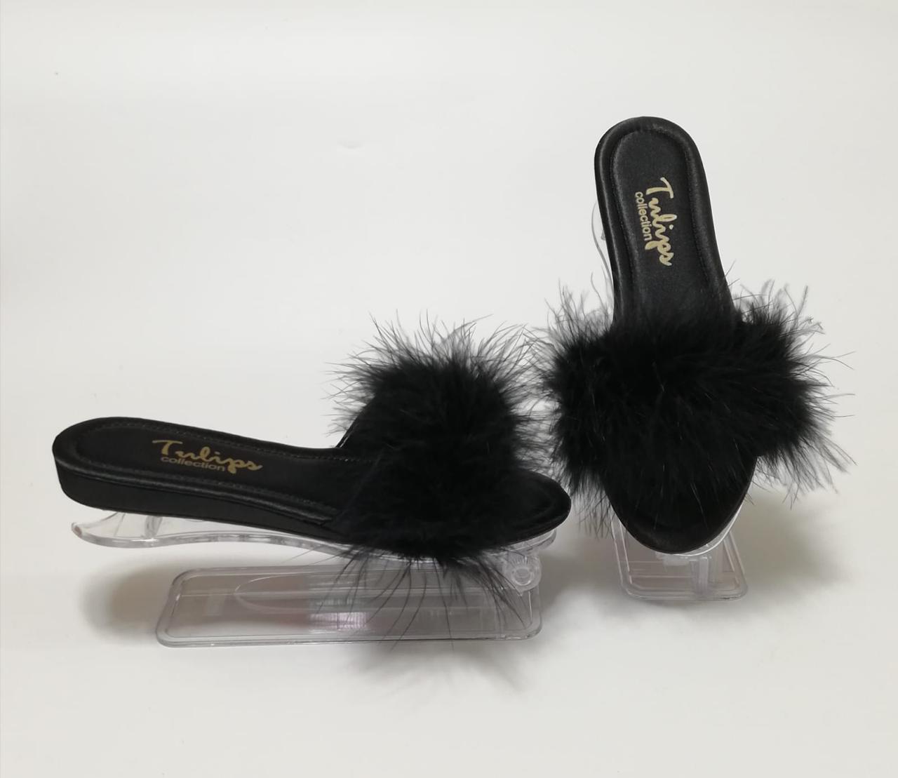 Bridal Slipper -Black Feather