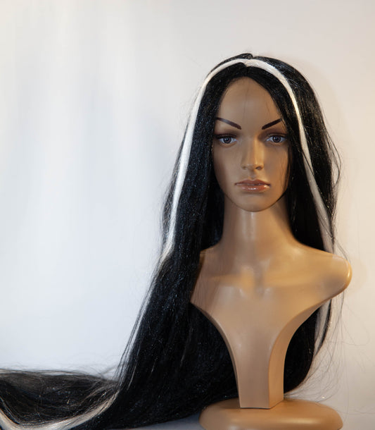 Very Long Black and White Wig