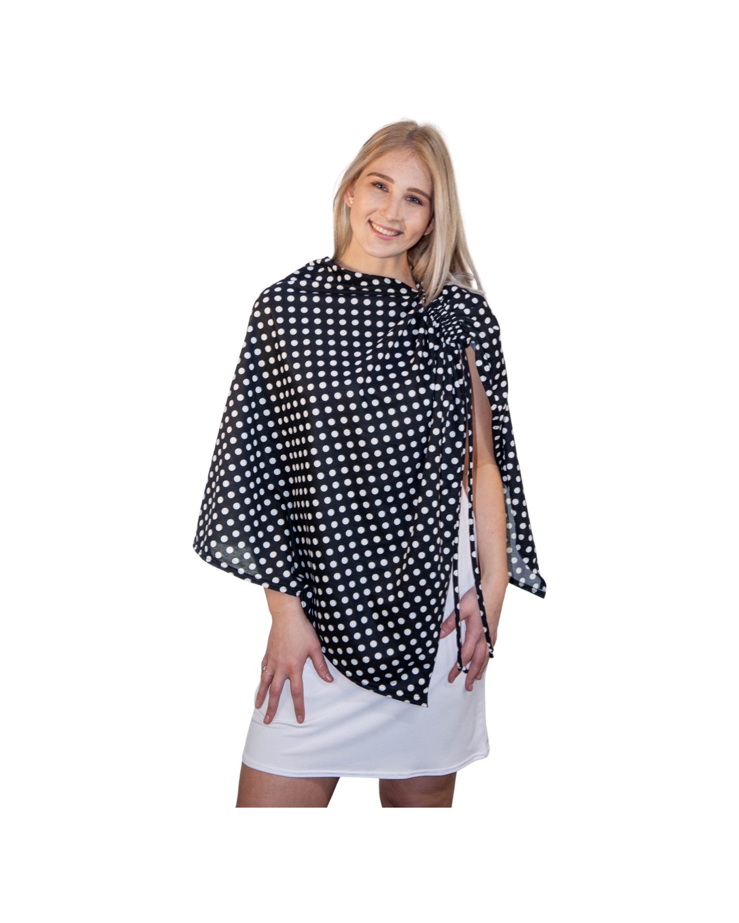 Poncho - Black And White Polka Dot