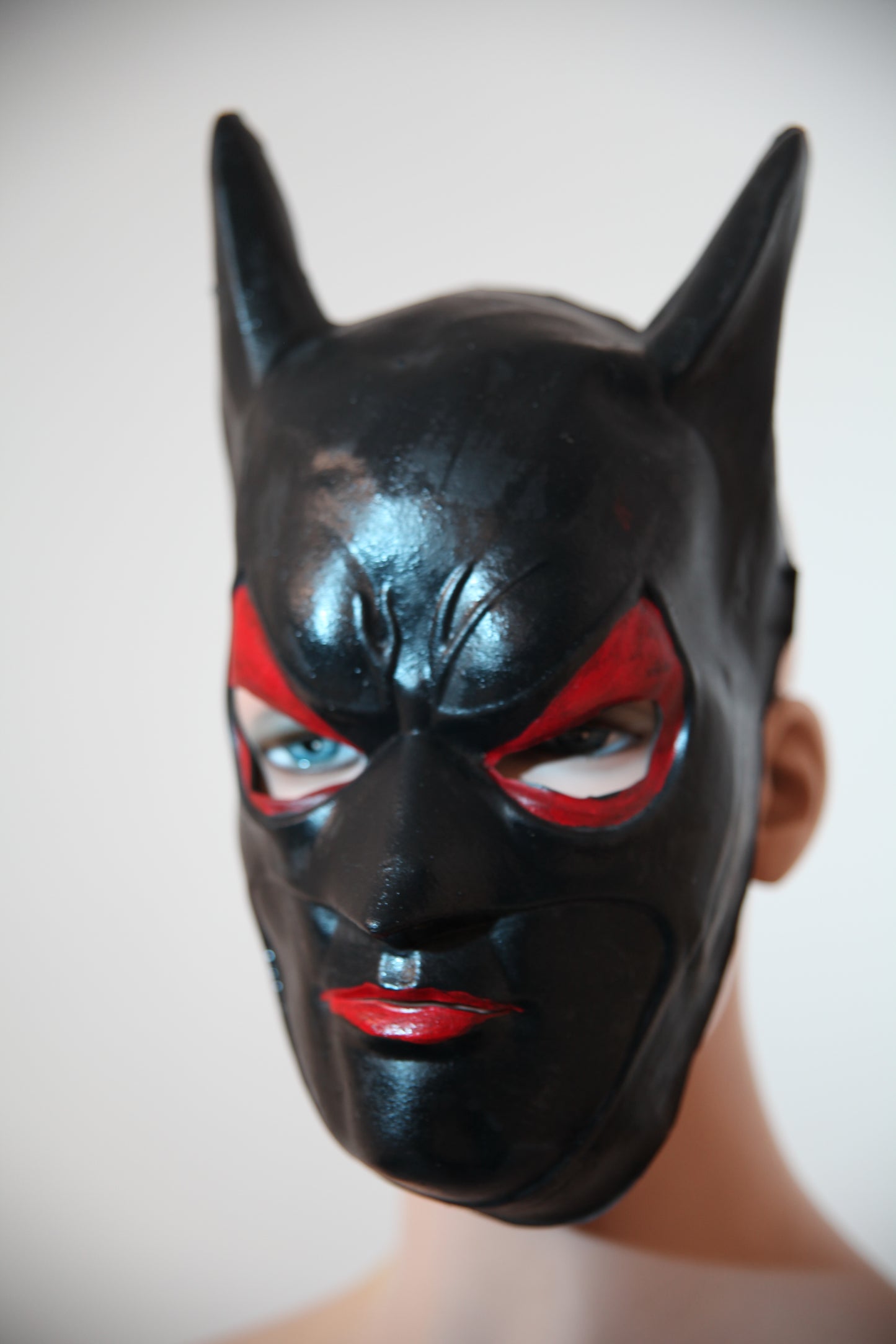 Bat Man Superhero Mask - Red & Black Latex Mask (C129)