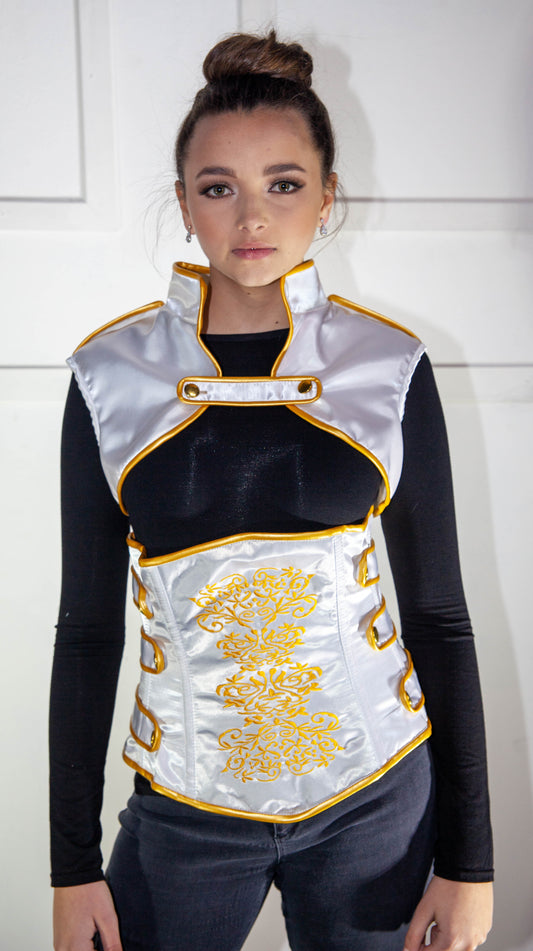 Steampunk Corset with Jacket - White & Gold