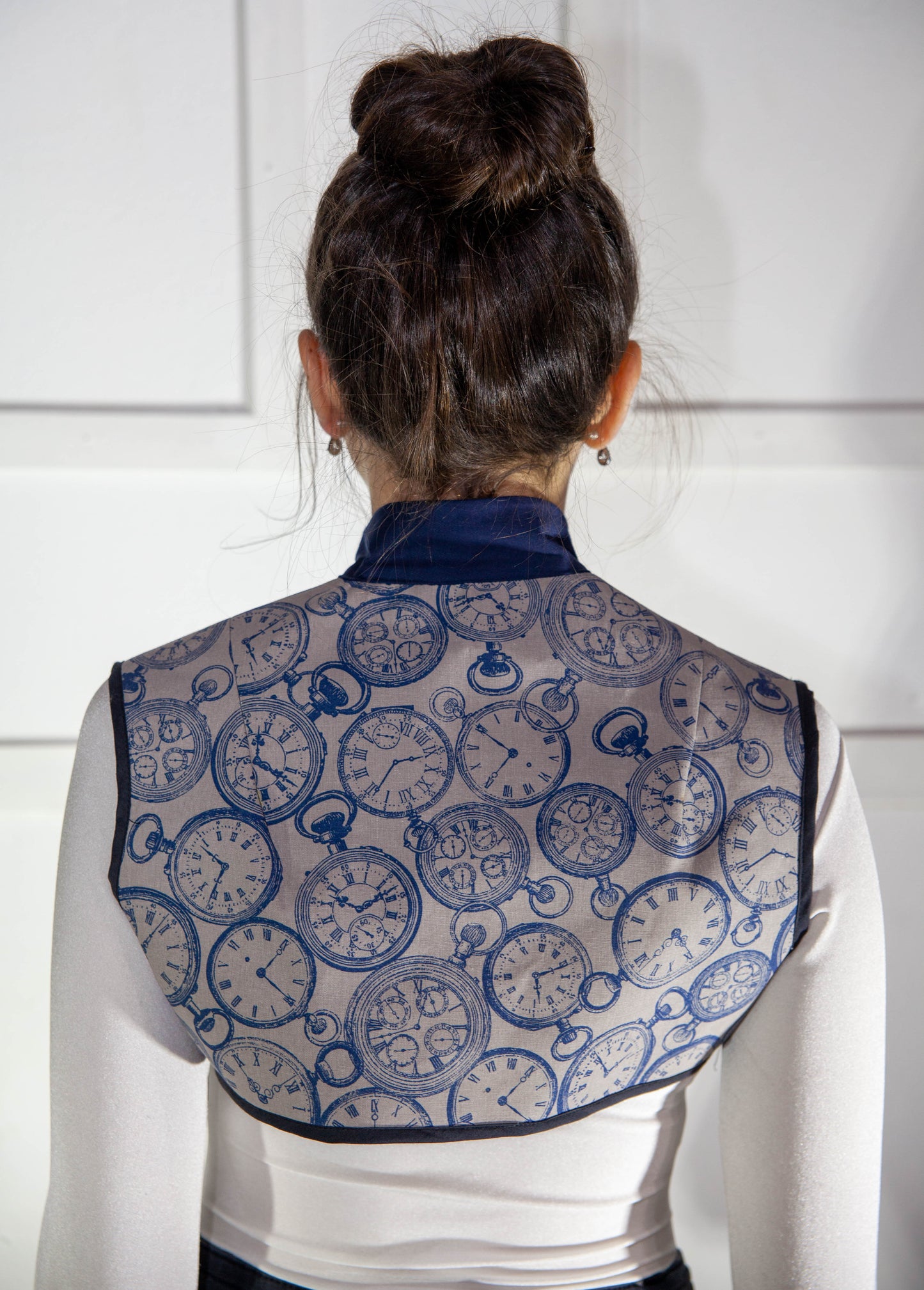 Waistcoat - Blue & Grey with Clocks