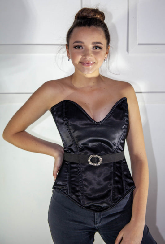 Corset - Black Satin with Belt and Buckle