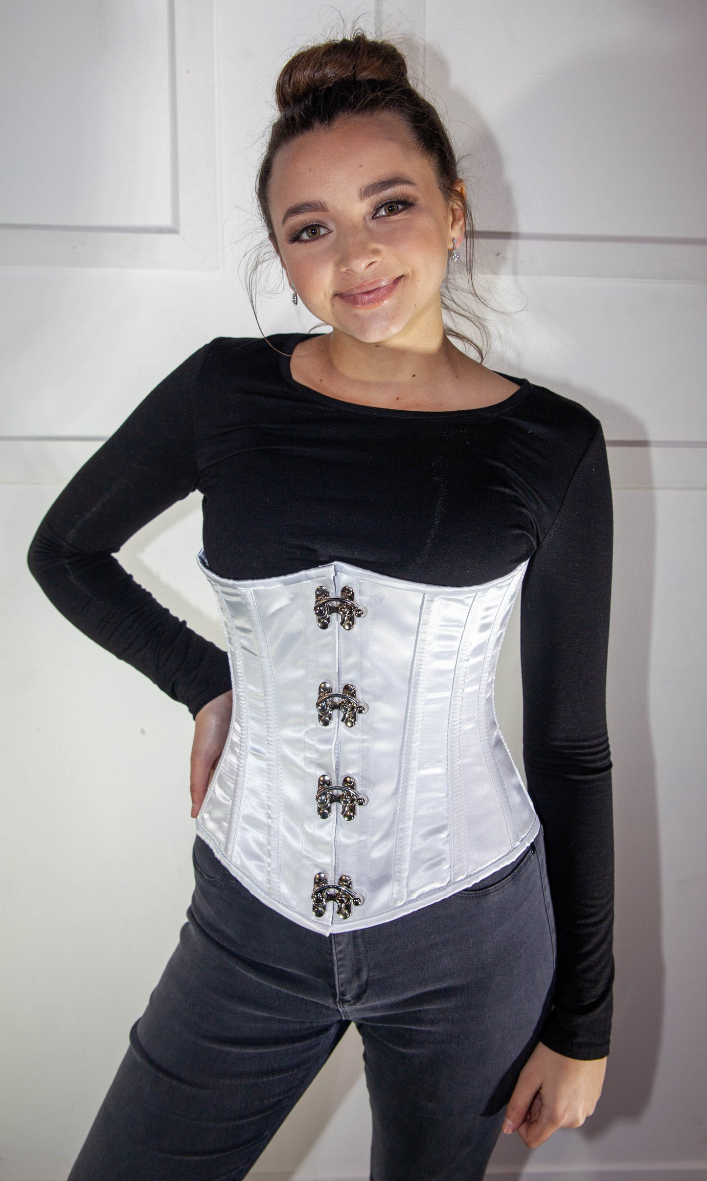 Corset - White Satin Underbust with Clasps