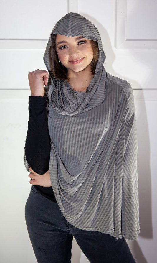 Poncho - Hooded Grey Stripes