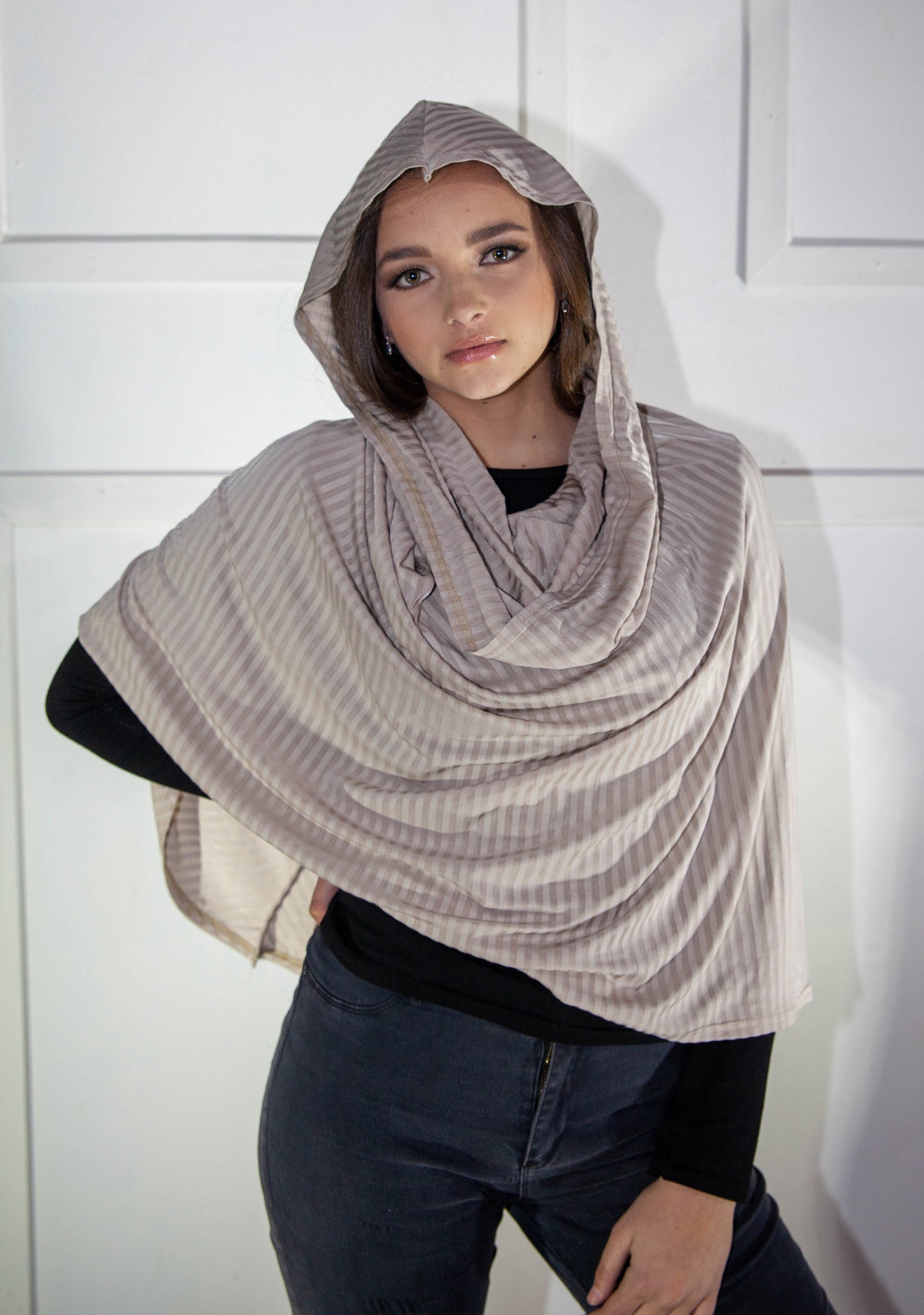 Poncho - Hooded Khaki Stripes