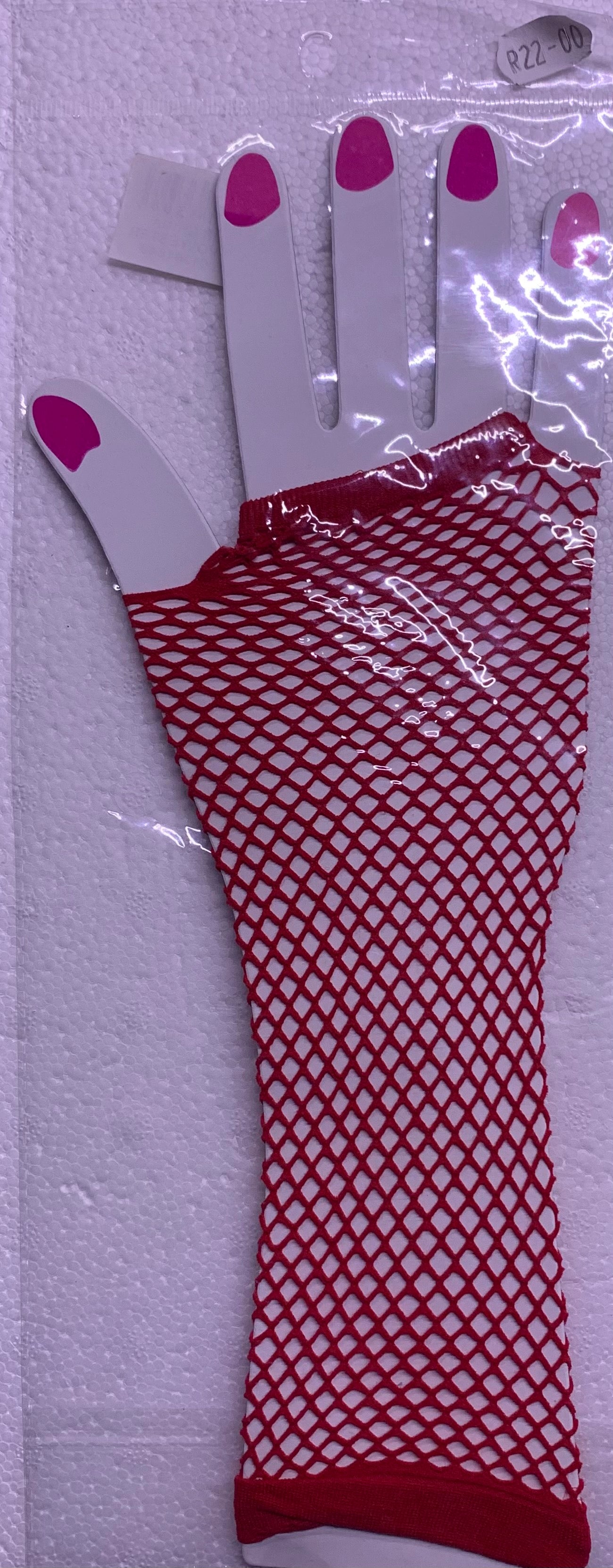 Red Fishnet Gloves - Long