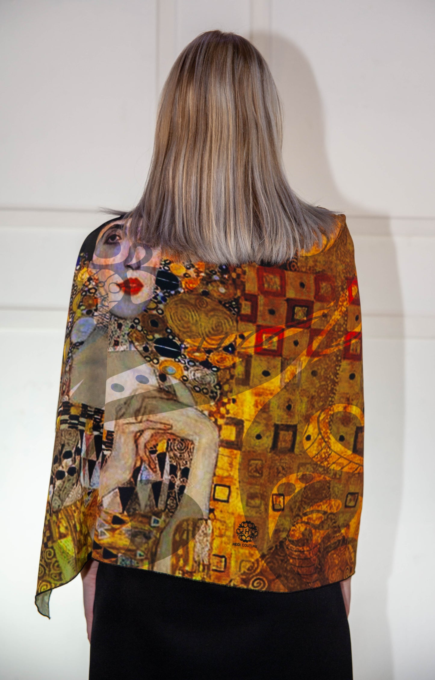 Poncho - Orange, Yellow & Black Printed Silk