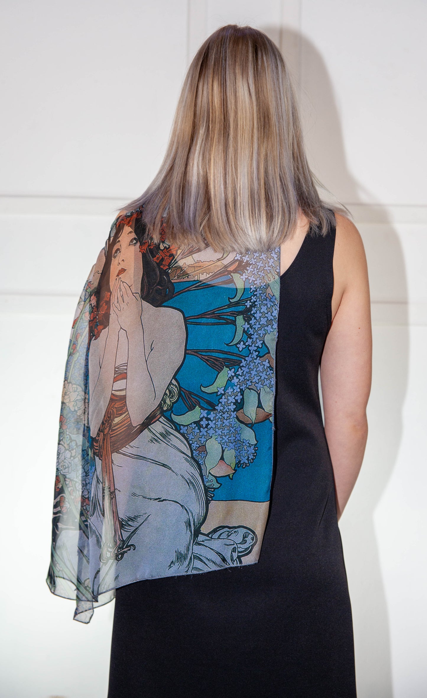 Poncho - Blue & White Printed Silk
