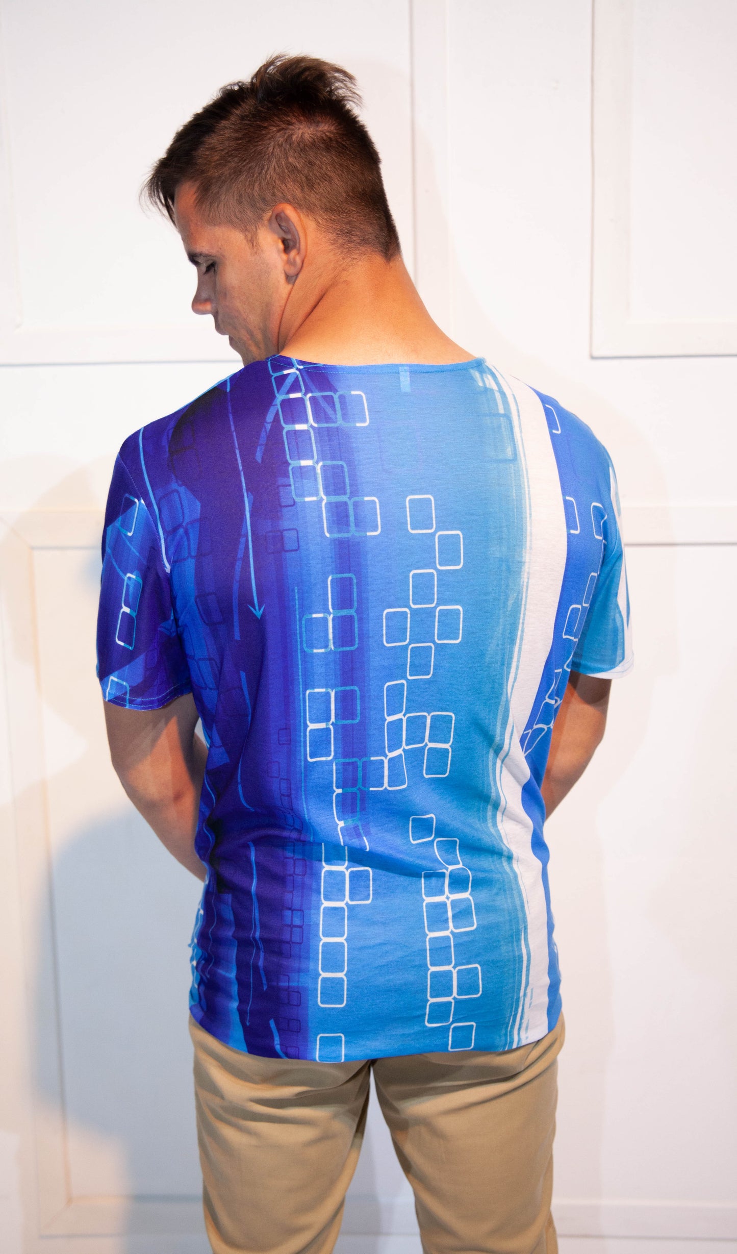 Mens T-Shirt - Stoompomp Cyberstorm Blue and White