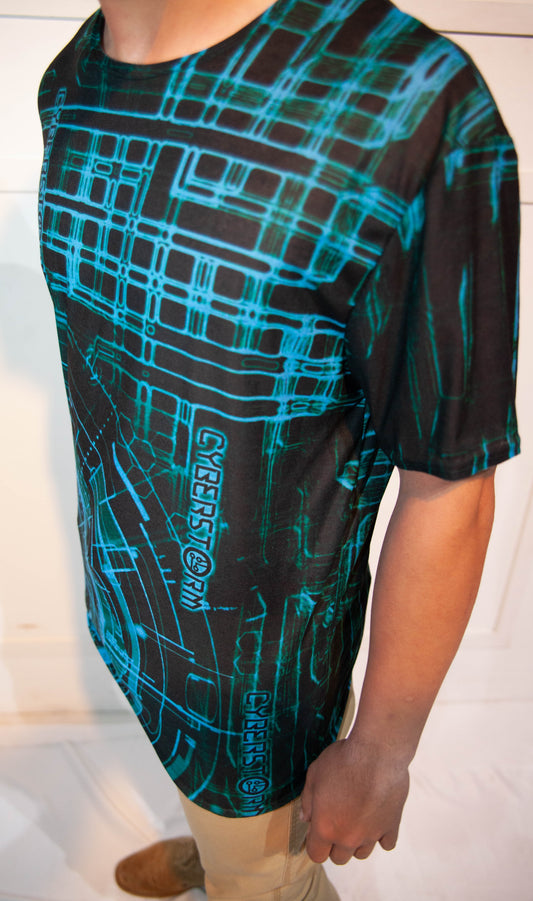 Mens T-Shirt - Stoompomp Cyberstorm Printed Turquiose Patterns