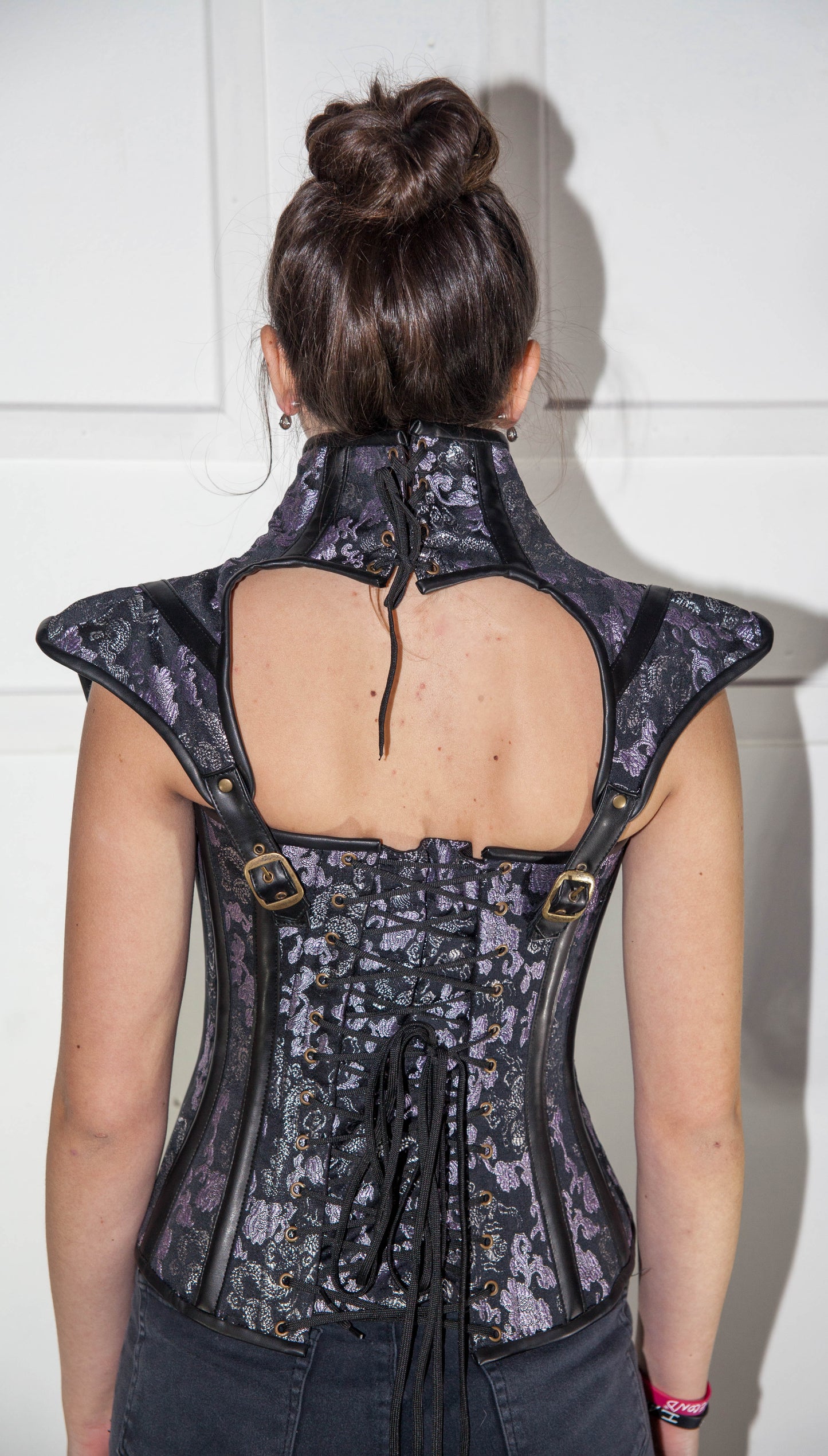 Corset - Purple Brocade with Shoulder Neck