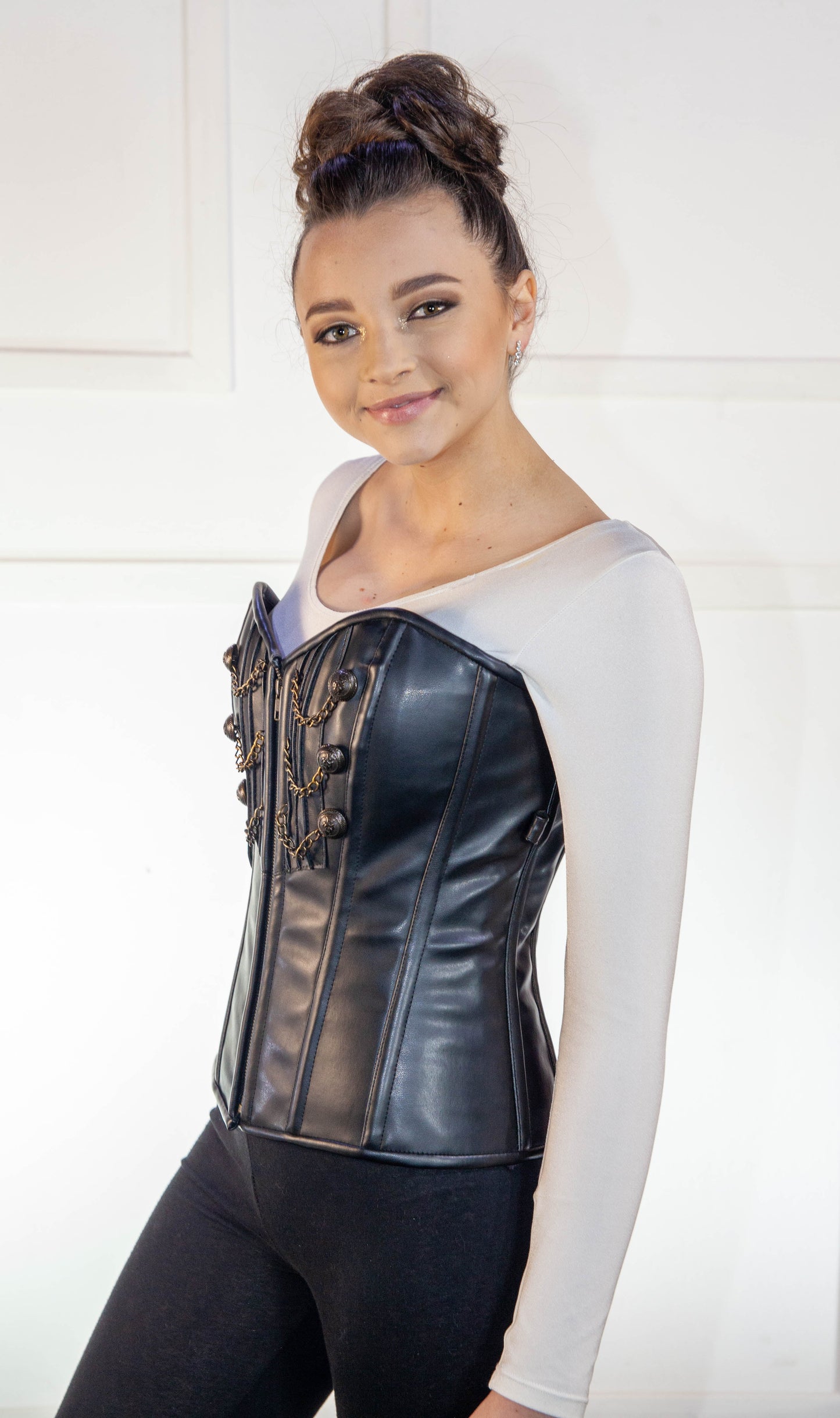 Corset - Black Leather with Chains