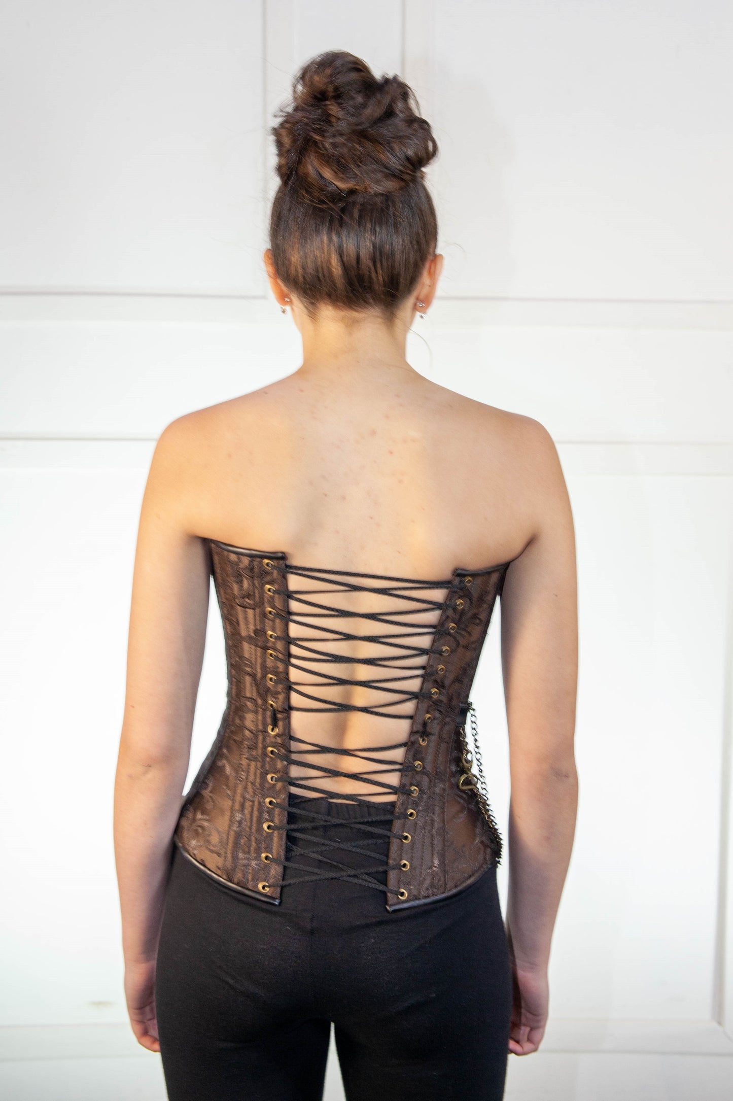 Corset - Full Brocade Leather Black & Brown