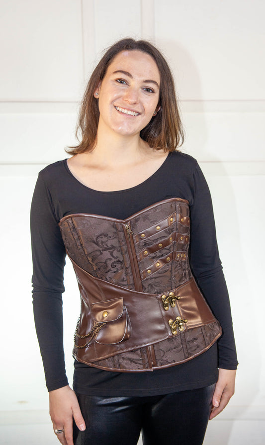 Corset - Full Brocade Leather Brown