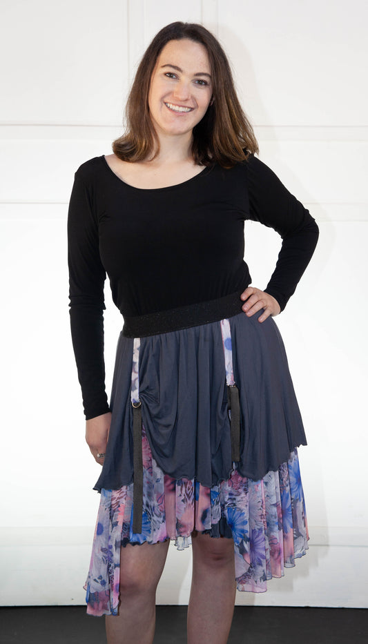Skirt - Grey Floral Layered