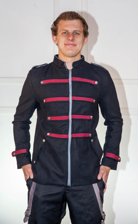 Military Jacket - Black & Red with Light Blue Trim