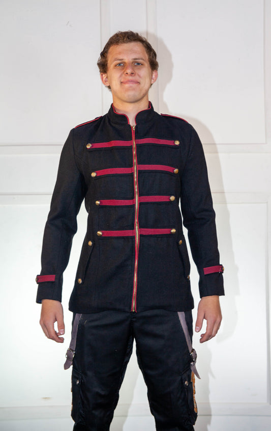 Military Jacket - Black & Red with Red Trim