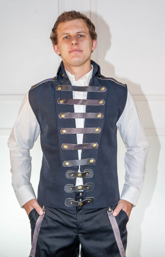 Waistcoat - Black with Brown Leather Straps