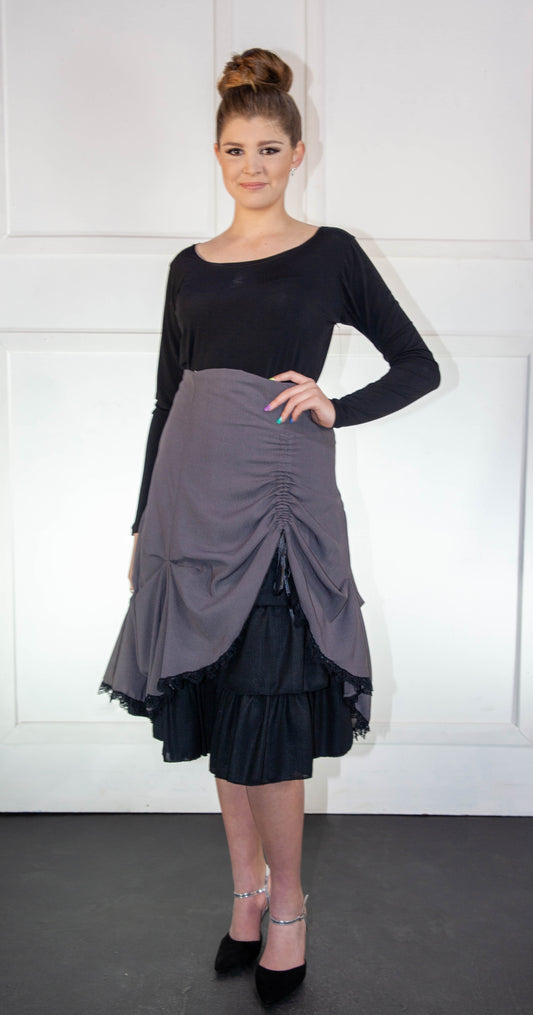 Skirt - Spanish High Waisted Grey & Black