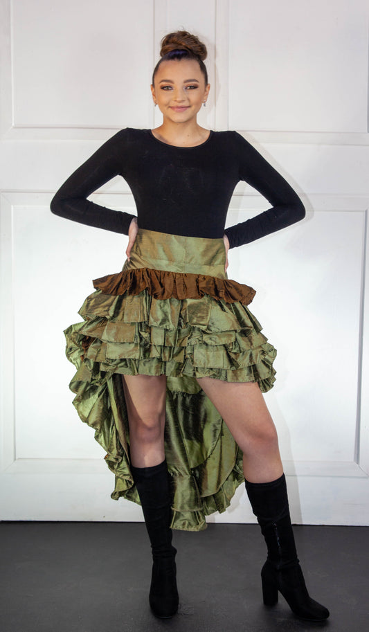 Skirt - Victorian High Low Camo Green & Brown