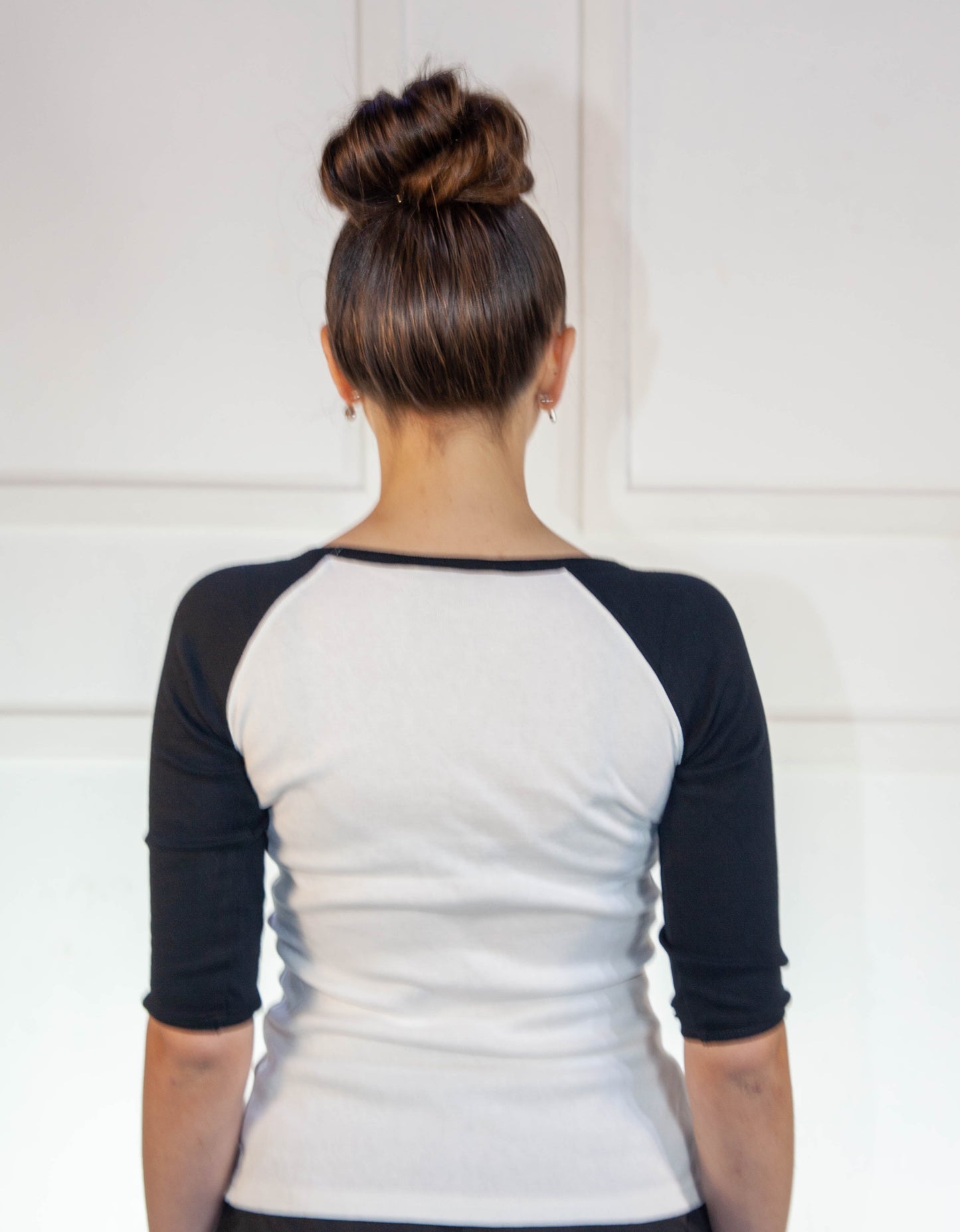 Ladies T-Shirt - White & Black 3/4 Sleeve