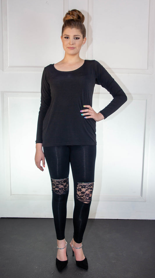 Leggings - Black Lace with Diamond on Knees