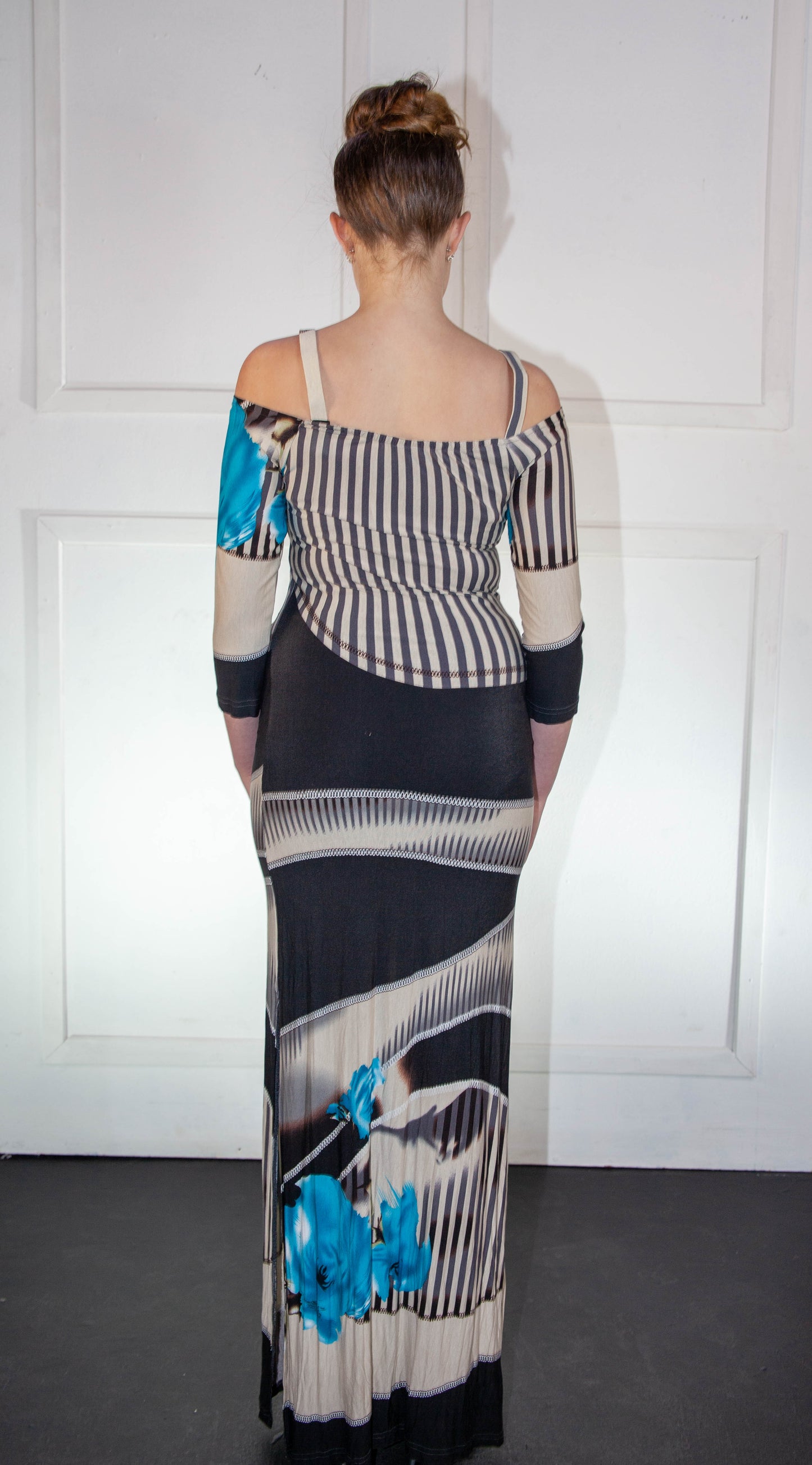 Striped Spring Dress - Blue Grey & Black