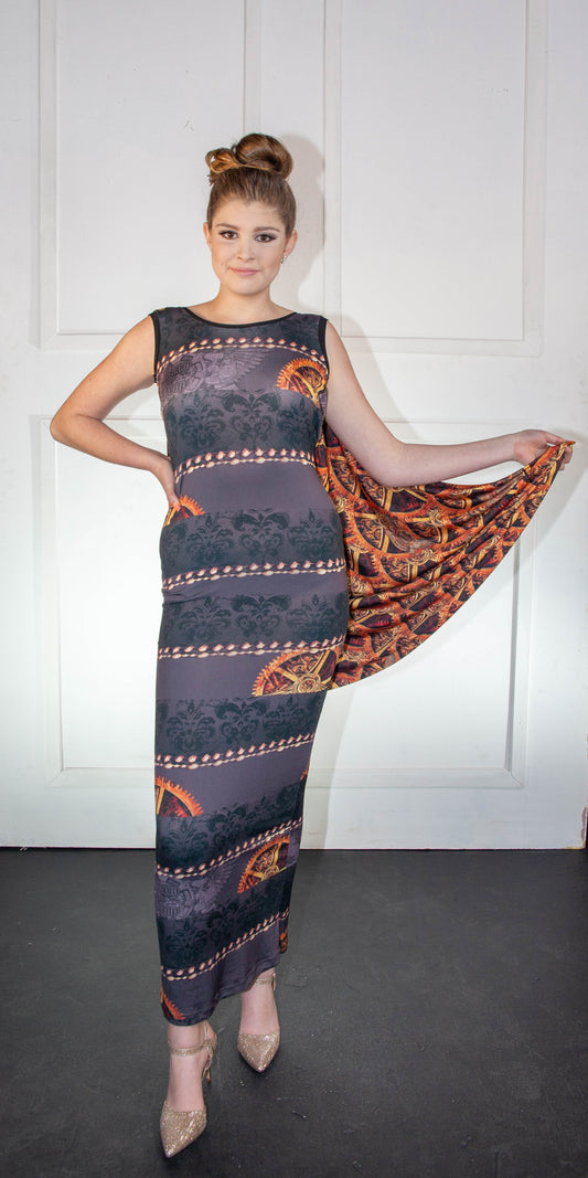 Summer Dress - Printed Grey & Gold