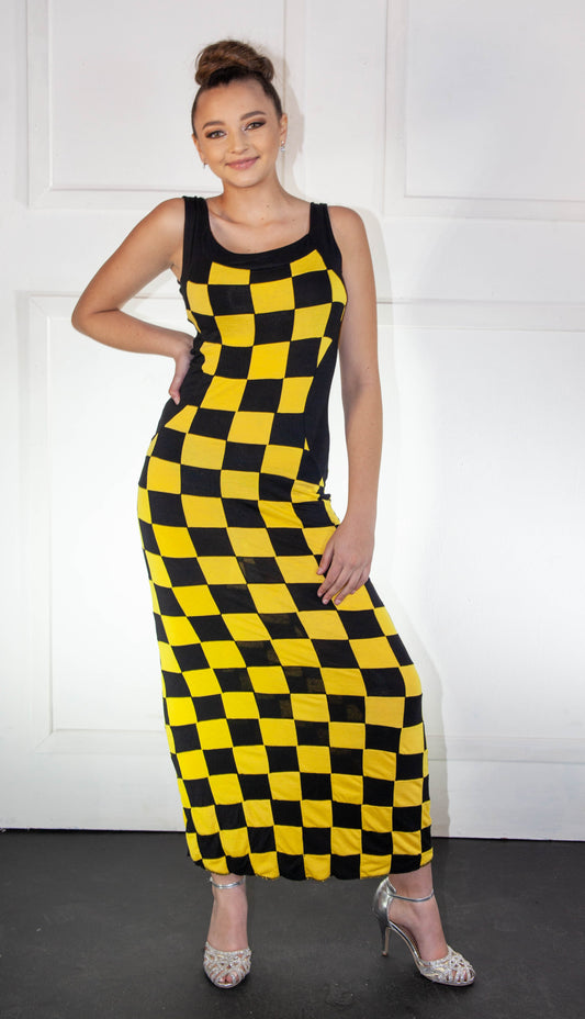 Summer Dress - Checkered Yellow & Black