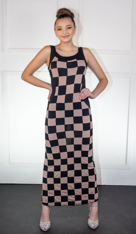 Summer Dress - Checkered Khaki & Black
