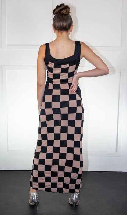 Summer Dress - Checkered Khaki & Black