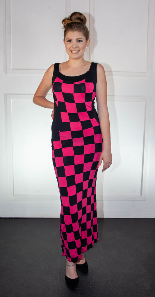 Summer Dress - Checkered Pink & Black