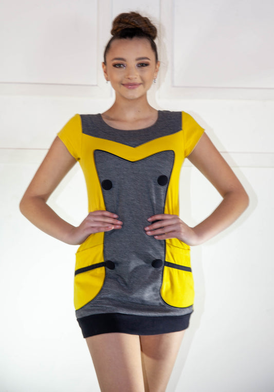 Summer Dress - Short Yellow with Buttons
