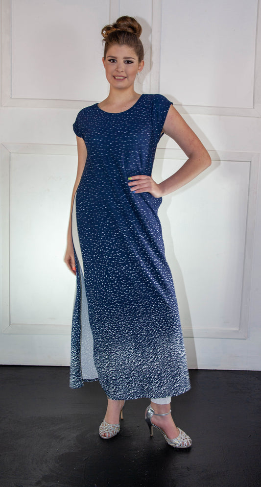 Dress - Blue & White Summer Slit