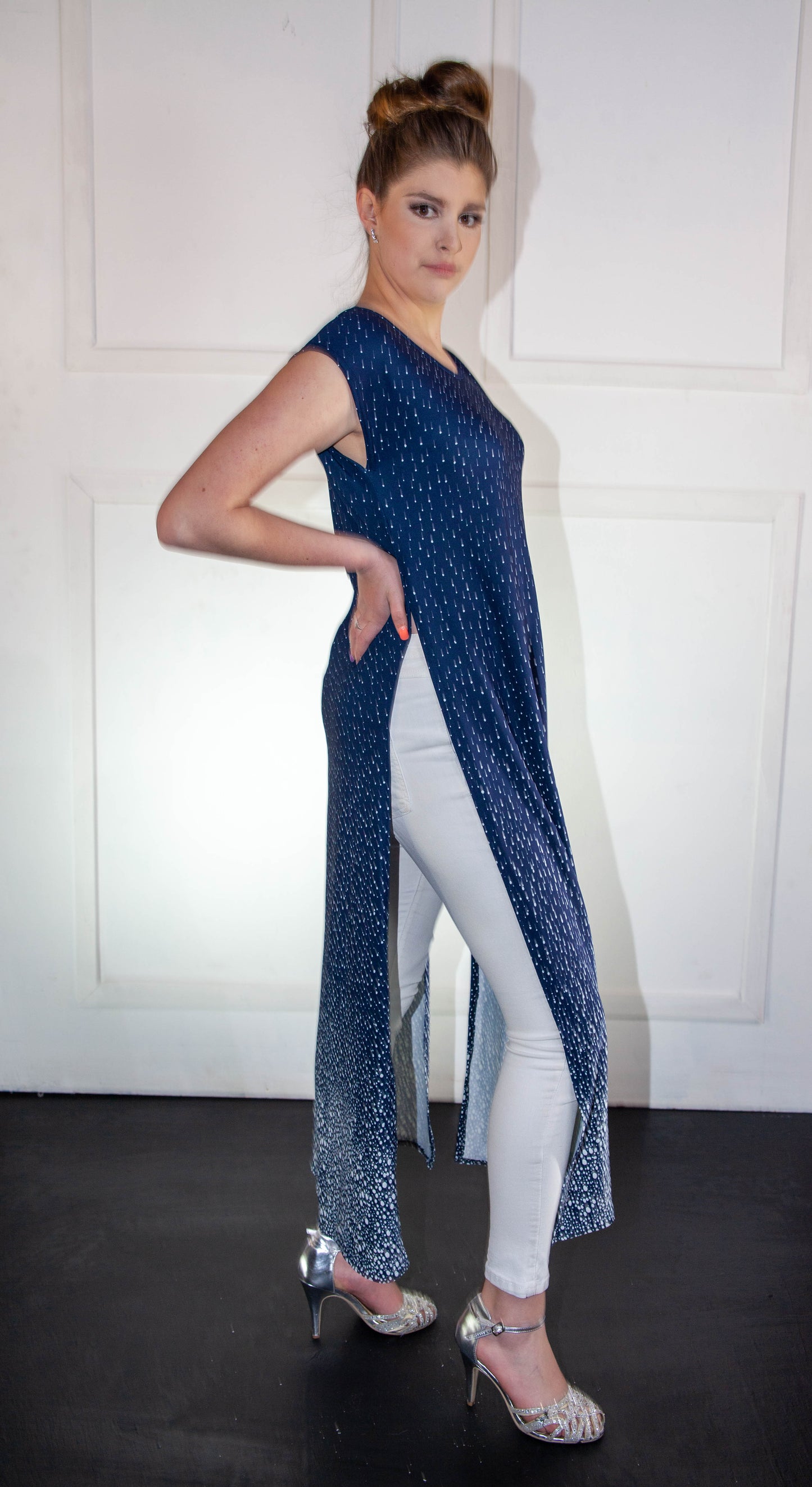 Dress - Blue & White Summer Slit