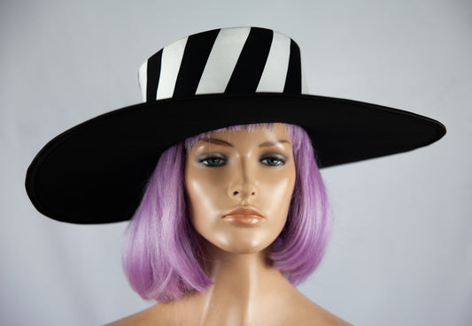 Durban July Fashion Hat - black & white striped crown